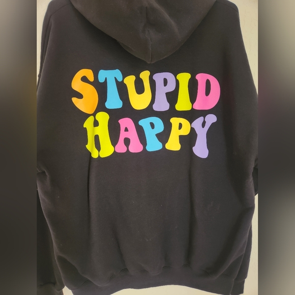 HANGOVER HOODIES Stupid Happy Hoodie in Black - Picture 3 of 6